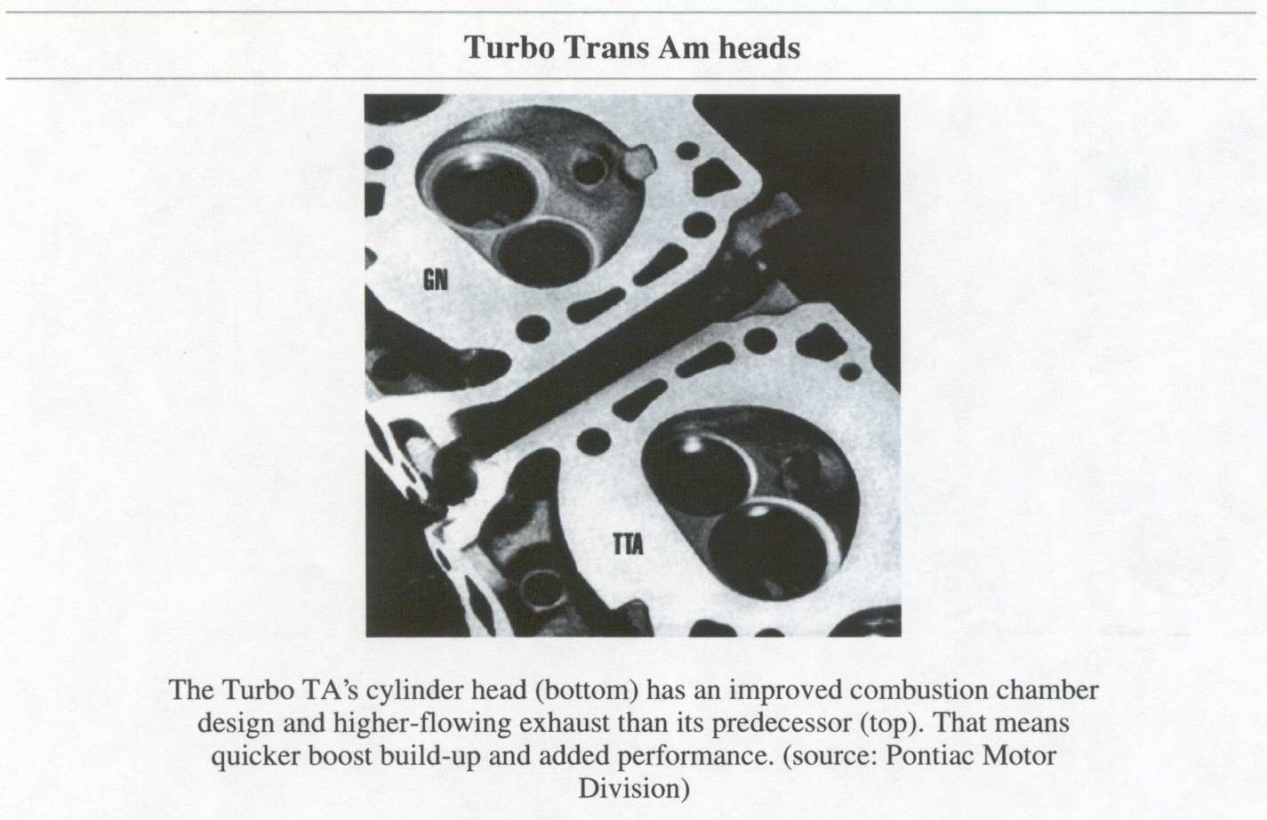 Comparison of TTA and Grand National cylinder heads